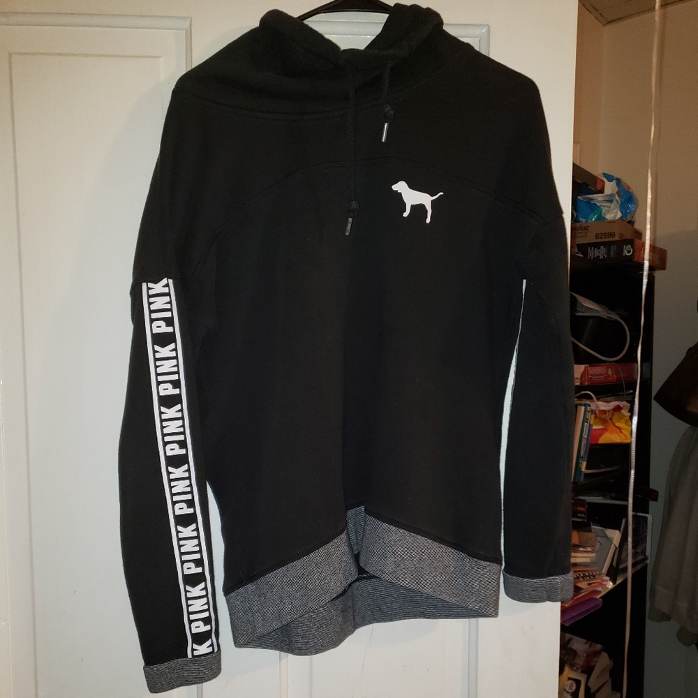 Pink Victoria secret black cowl neck sweatshirt
